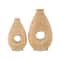 Brown Wood Teardrop Vase with Cutout Center Set